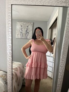 Pastel Bubblegum Pink Tiered Ruffle mini Sundress Flutter Sleeve M Medium